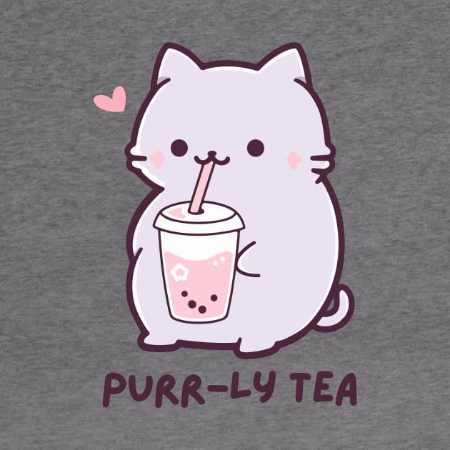 Purr-ly Tea - Funny Boba Cat Milk Tea - Purple - Strawberry Bubble Tea by TeeTopiaNovelty